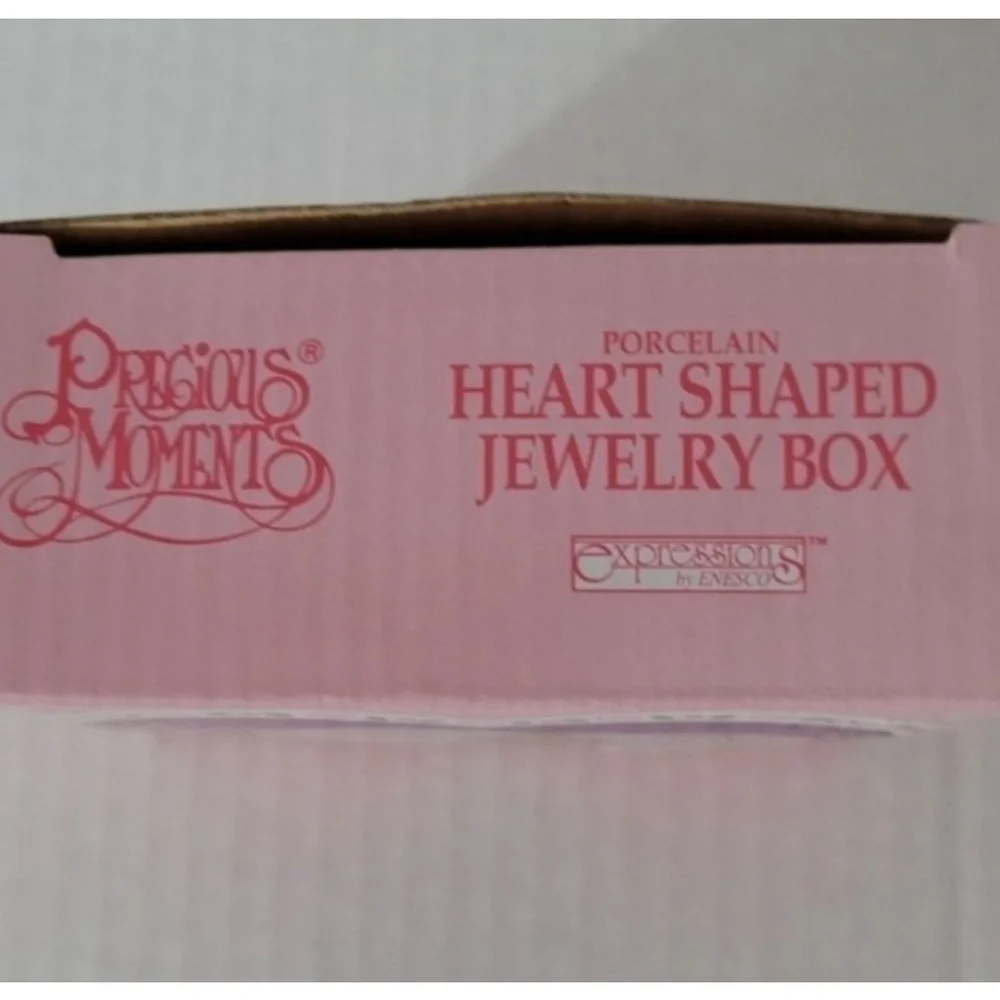 Vintage 1995 Precious Moments Jewelry Box Heart Shaped White Pink (NEW)